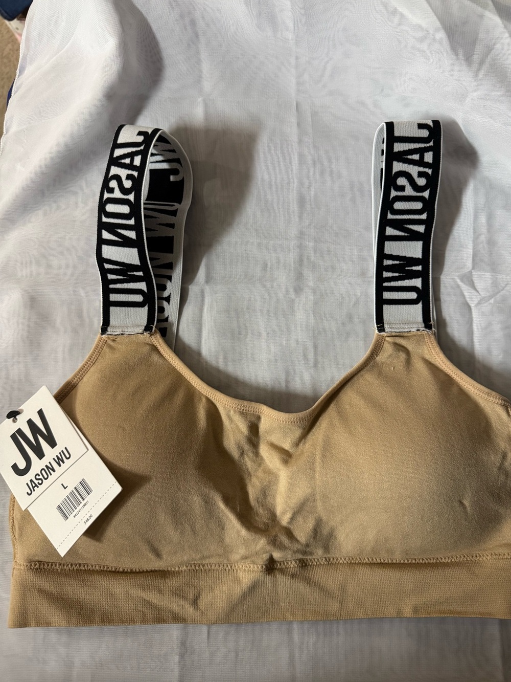 Jason Wu Beige Bra/Bralette w/removal pad Black/White Bold Logo Straps - NWT - L